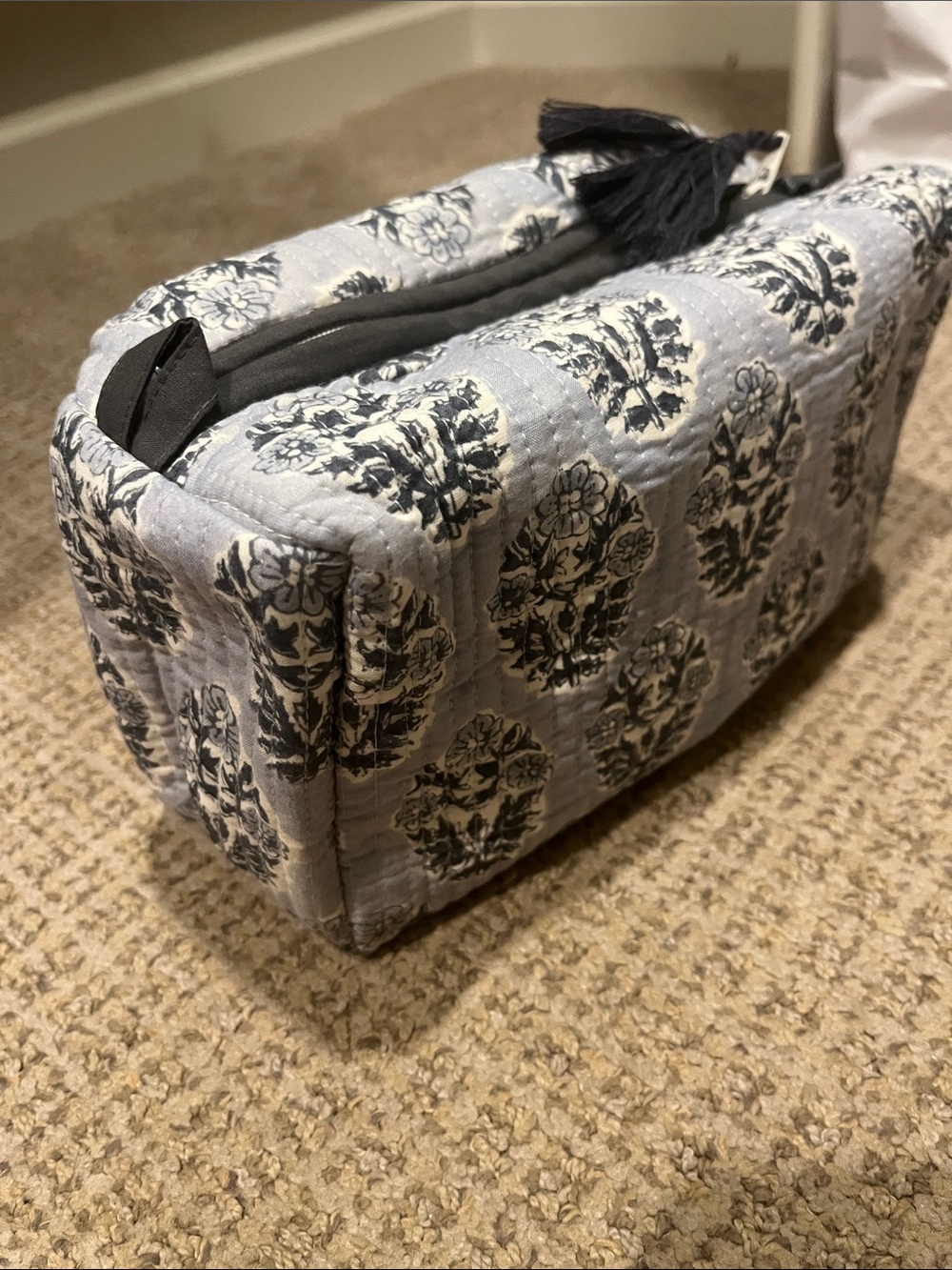 Quilted Floral Cosmetic Pouch – Light Blue and navy